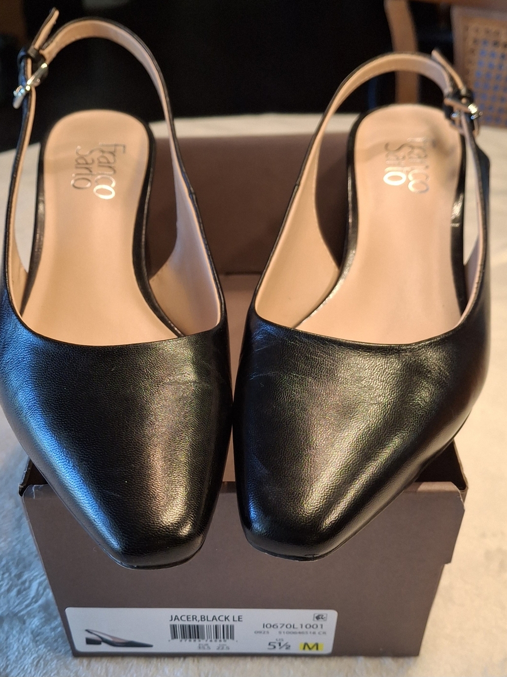 Franco Sarto Black Pointed Leather Slingback Flats